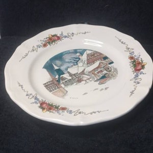 Nice vintage Sarreguemines Obernai Dinner 10inch 25cmsPlates French, H. Loux, Villiage in snow