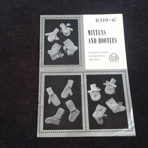 Vintage 1960s PATONS snd BALDWINS childs mittens and booties knitting pattern no1039