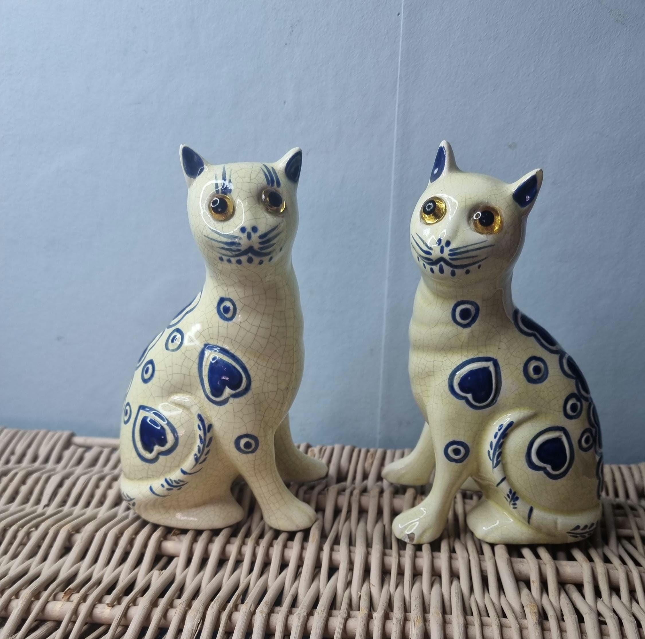 Sweet Pair of Emile Galle Style French Faience Yellow and Blue