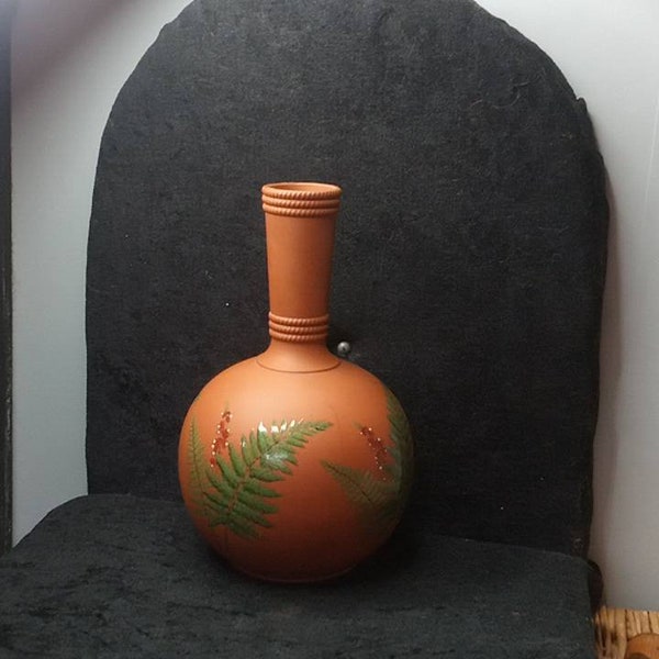 Antique Watcombe Aesthetic Movement Decorated Terracotta Water Carafe or Vase Attributed to Dr Christopher Dresser