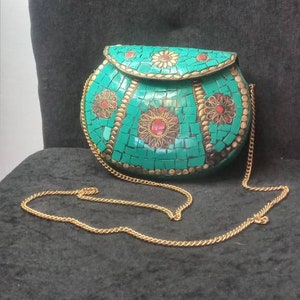 Metal stone  decorated bag clutch bag a Handmade bag Unique gift from India