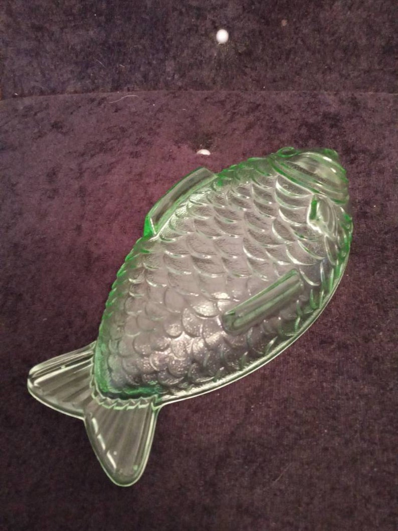Vintage Ankerglas Bernsdorf Green Glass Fish Dish Art Deco Etsy