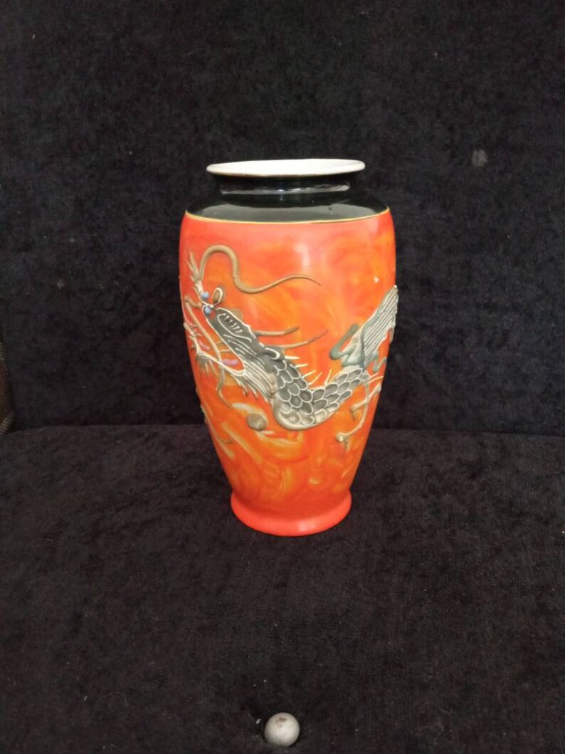 Orange Dragon Vase Japanese Porcelain Dragonware Moriage Etsy