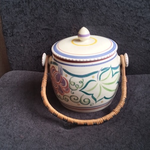 lovely vintage Poole Pottery honey pot.jam pot.preserve pot.deco stylised foliage retro poole pottery