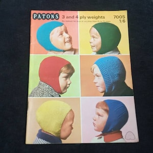 Vintage 1960s PATONS Hats by Patons childs knitting pattern no7005