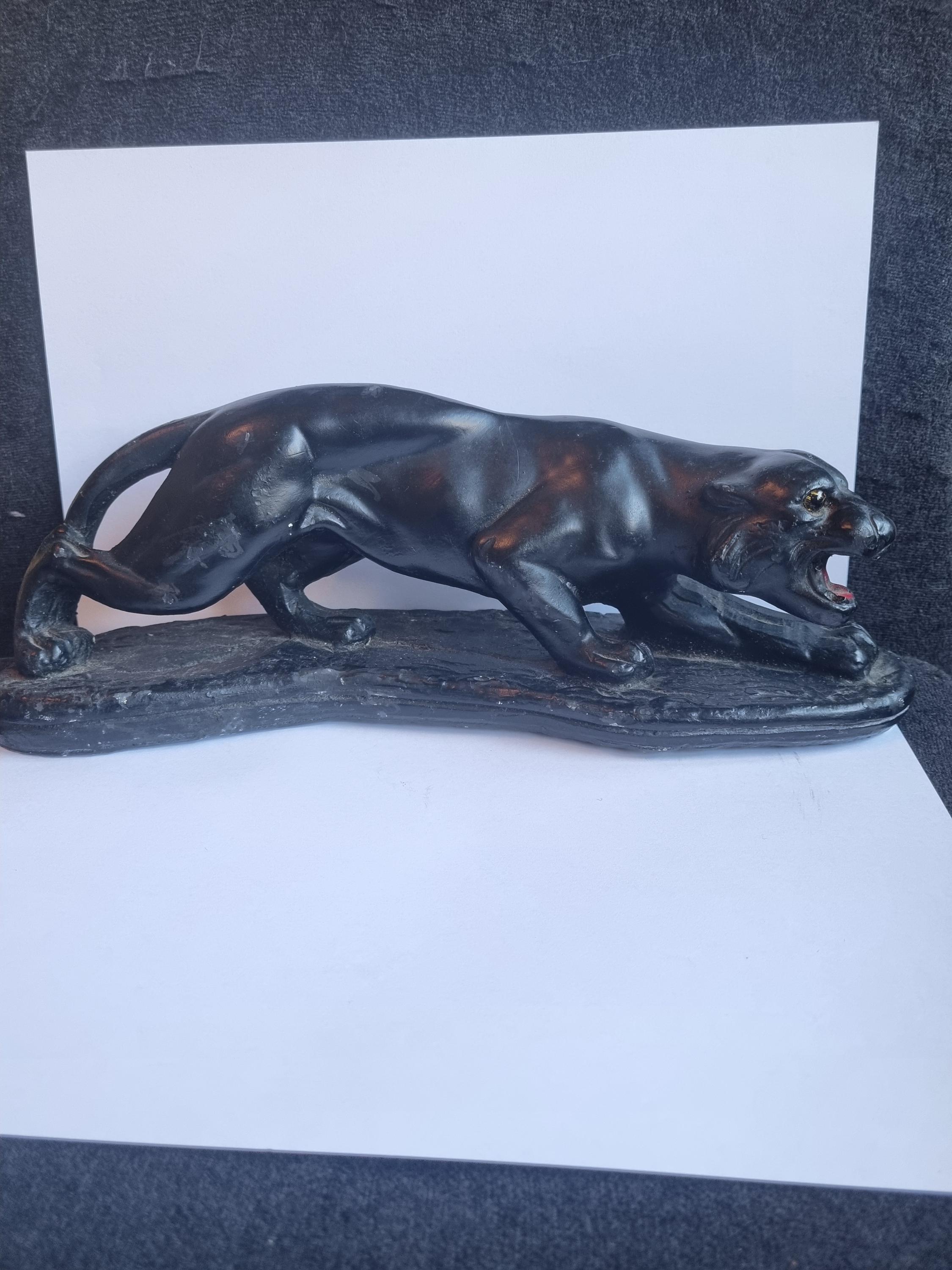 1930s Chalkware Art Deco French Black panther figure