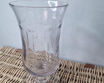 Delightful 1880s wheel cut star design Celery Vase manganese glass light purple hue