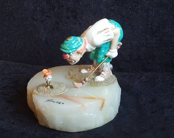 Ron Lee Clown Figur TEE OFF! Golf Clown auf Alabaster Sammler Figur von 1989.