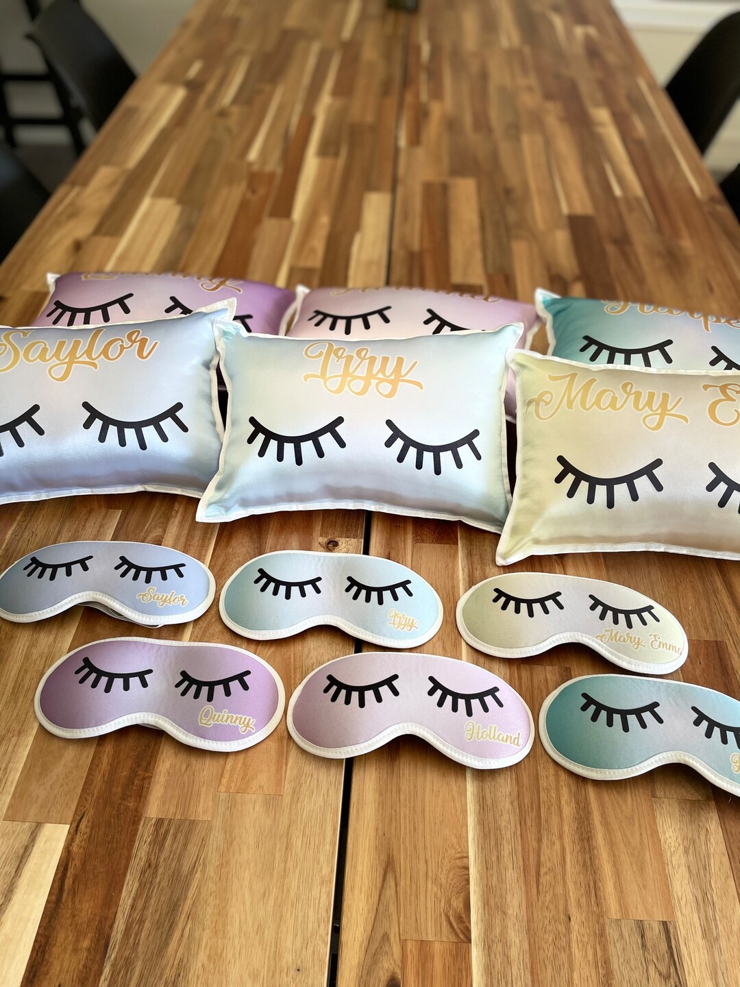 Personalized Pillow and Eye Mask Eyelashes Sleepover Rainbow Etsy