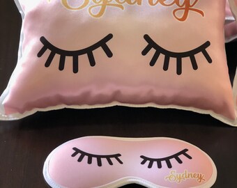 Personalized Pajama Party Kit (pillow and eye mask), Sleepover Party favors, Eyelash personalized party, PJ party