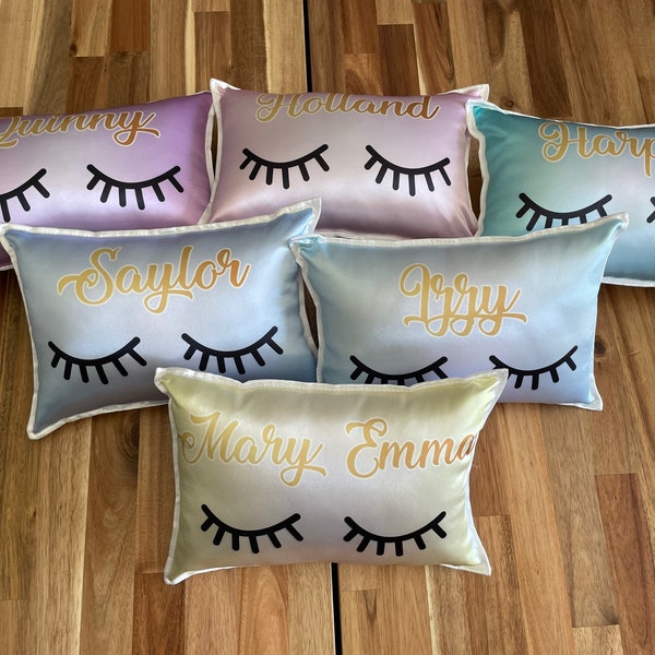 Personalized Pillow , Eyelashes Sleepover Rainbow Party, personalized party, Slumber party, themed party, PJ party