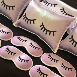 Personalized Pajama Party Kit (pillow and eye mask), Sleepover Party favors, Eyelash personalized party, PJ party