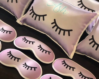 Personalized Pajama Party Kit (pillow and eye mask), Sleepover Party favors, Eyelash personalized party, PJ party