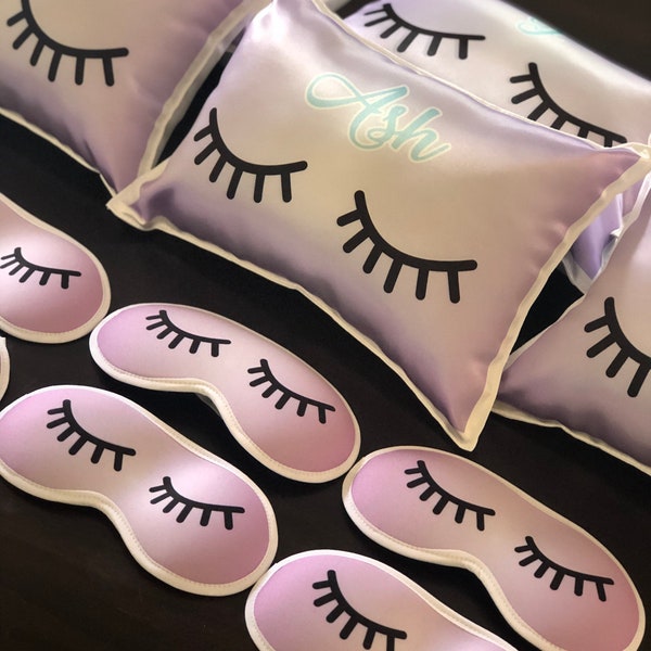 Personalized Pajama Party Kit (pillow and eye mask), Sleepover Party favors, Eyelash personalized party, PJ party