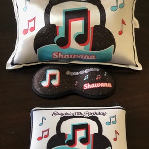 1 Personalized Pajama Party Kit, sleeping mask, small pillow, makeup bags, Inspired TikTok personalized Set of 1 image 3