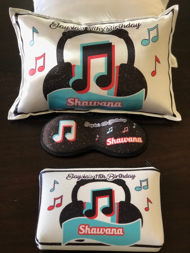 1 Personalized Pajama Party Kit, sleeping mask, small pillow, makeup bags, Inspired TikTok personalized Set of 1 image 3