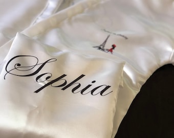 Satin robe, Paris personalized, Spa party, Paris Spa Party, Paris theme, Paris favors