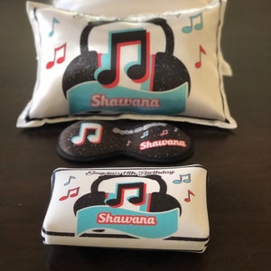 1 Personalized Pajama Party Kit, sleeping mask, small pillow, makeup bags, Inspired TikTok personalized Set of 1 image 2