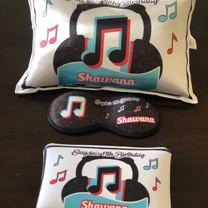 1 Personalized Pajama Party Kit, sleeping mask, small pillow, makeup bags, Inspired TikTok personalized Set of 1 image 4