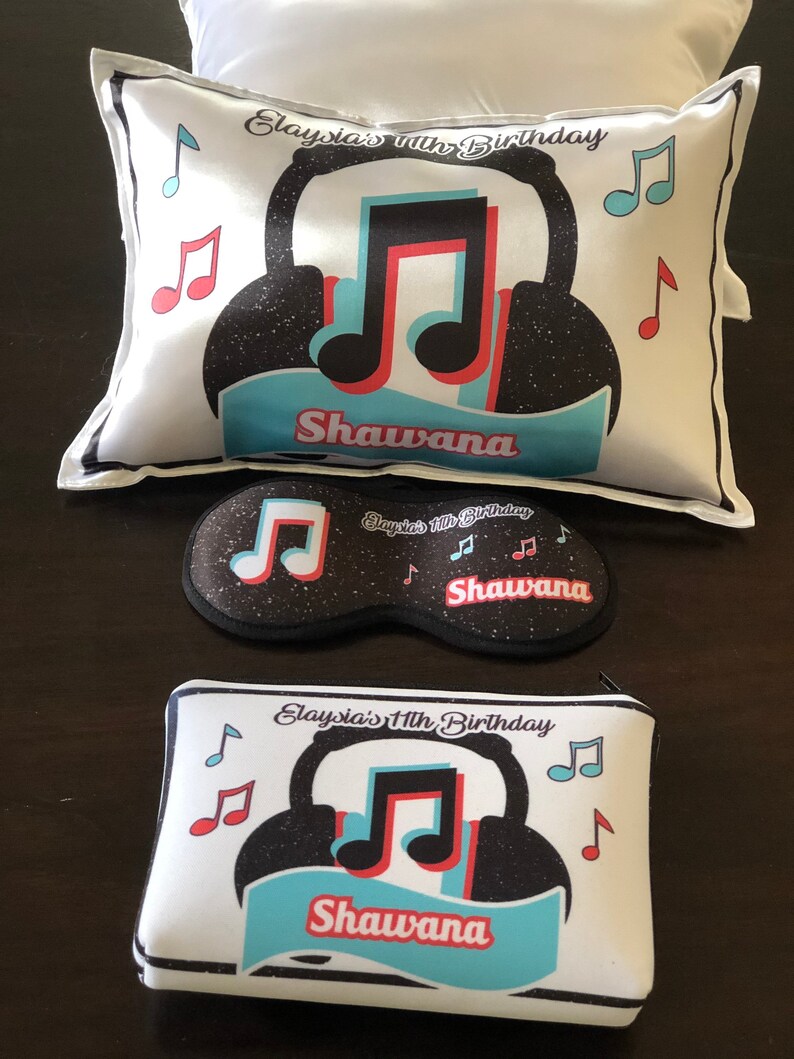 1 Personalized Pajama Party Kit, sleeping mask, small pillow, makeup bags, Inspired TikTok personalized Set of 1 image 4