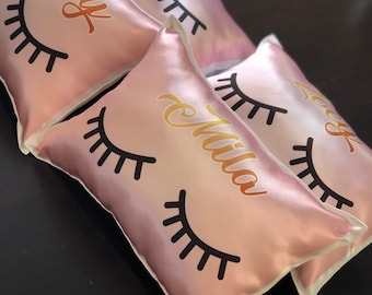 Personalized Pillow , Eyelashes Sleepover Party favors, personalized party, Slumber party, themed party, PJ party