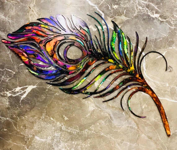 Peacock Feather Metal Art Indoor Or Outdoor Peacock Feather Etsy