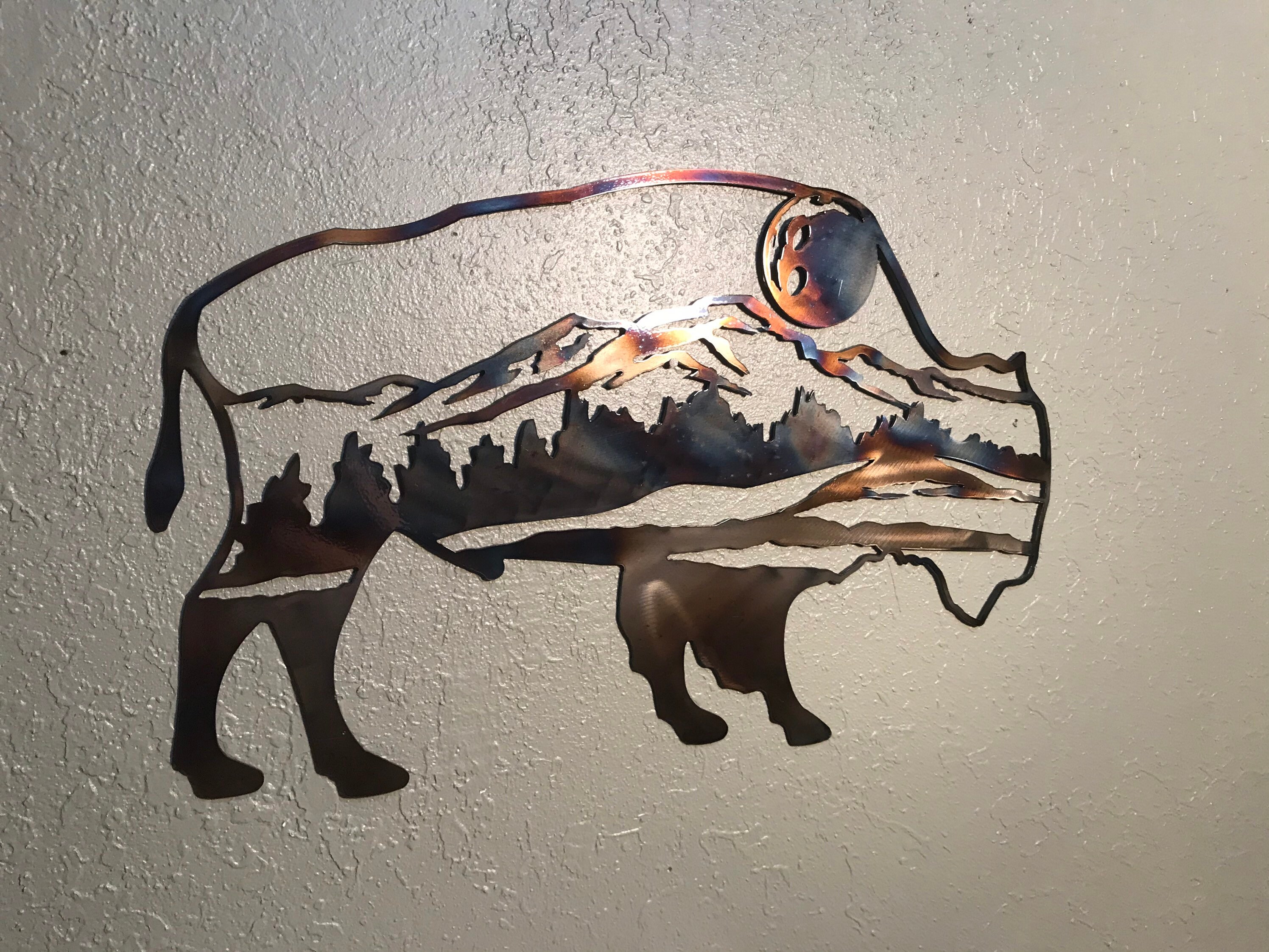 Buffalo Metal Wall Art torch Colored Metal Buffalo Wall Etsy