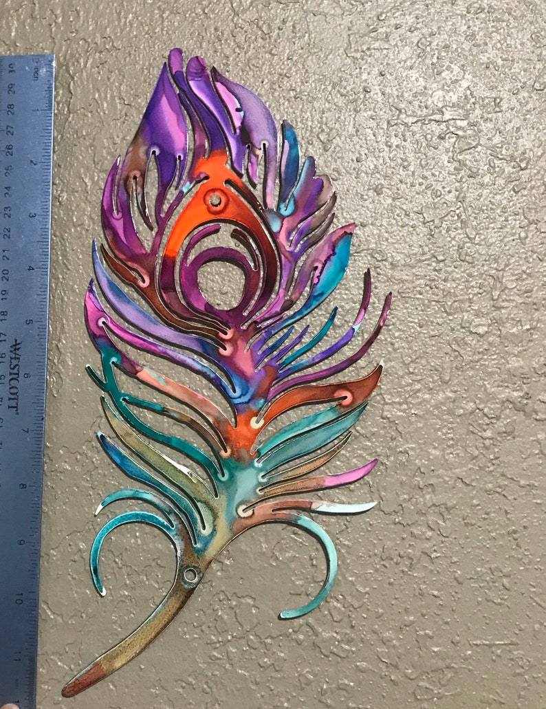 Peacock Feather Metal Art small Peacock Feather Metal Art Etsy