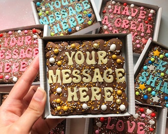 Personalised brownie slab - letterbox gift - baked goods - personalised gift - brownie box - chocolate gift - treat box - isolation gift