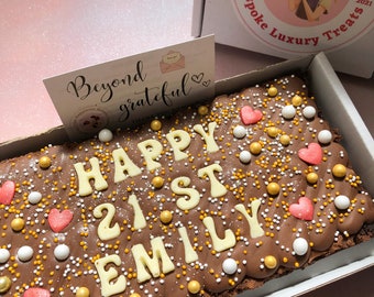 Personalised birthday brownie - custom brownie slab - letterbox brownies - baked goods - custom birthday gift - brownie treat box