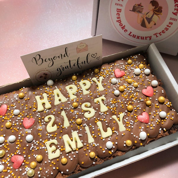 Personalised birthday brownie - custom brownie slab - letterbox brownies - baked goods - custom birthday gift - brownie treat box