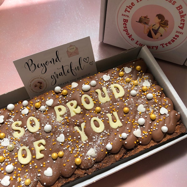 Proud of you gifts, well done gifts, you did it, proud of you brownie, proud gift, personalised well done brownie, gifts for him