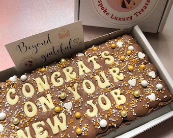 New job gift, congratulations gift, personalised new job gift, gifts for her, gifts for him, new job personalised brownie, congrats brownie