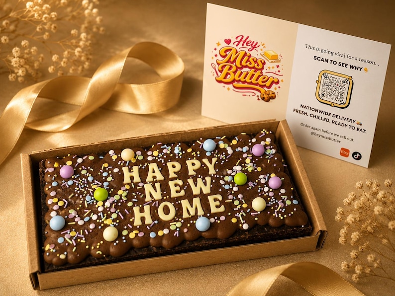 Regalo de brownies para nuevo hogar / Caja de brownies personalizada para inauguración de casa / Regalo para buzón en el Reino Unido