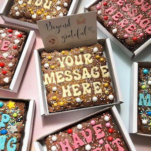 Gluten free baked goods - Gluten free bakery - Personalised brownie - baked goods gift box - personalised chocolate gift - letterbox brownie