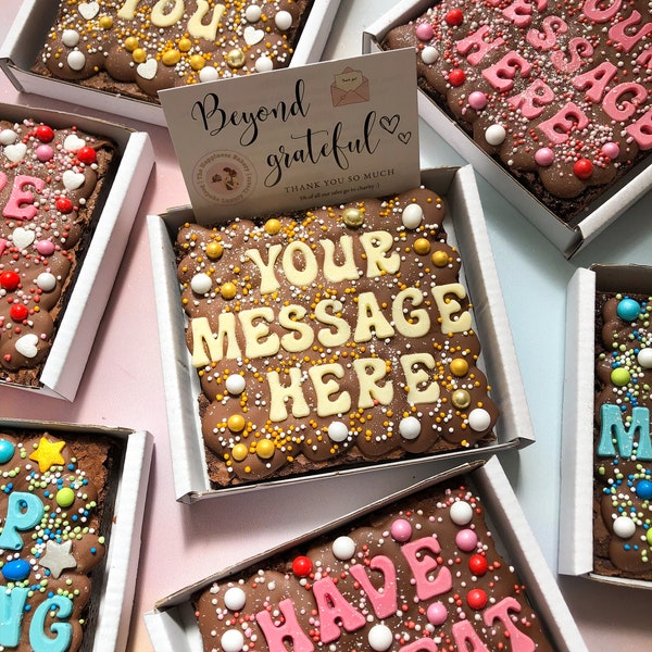 Gluten free baked goods - Gluten free bakery - Personalised brownie - baked goods gift box - personalised chocolate gift - letterbox brownie