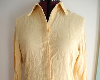 Giorgio Sant'Angelo Ecru Linen Designer 70s Shirt Butterfly Collar Blouse