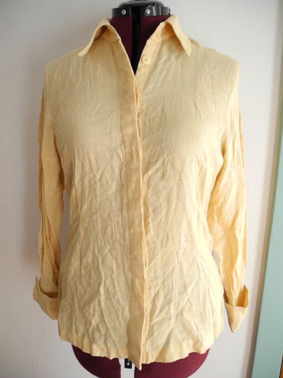 Giorgio Sant'Angelo Ecru Linen Designer 70s Shirt 