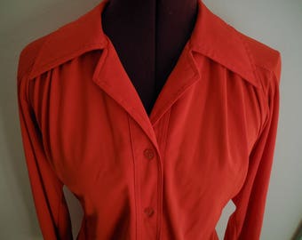 ESSENTIAL Bright Orange-Red Polyester 70s Shirt