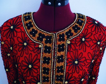 NWOT Vintage 90s Beaded Silk Evening Jacket Adrienne Papell Boutique