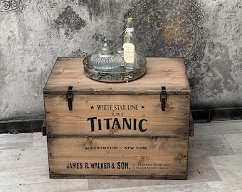Wooden crate coffee table, freight crate, chest, table, storage box "TITANIC"