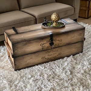 XL chest “Bordeaux” wooden box, cargo box, bench, drinks box, coffee table