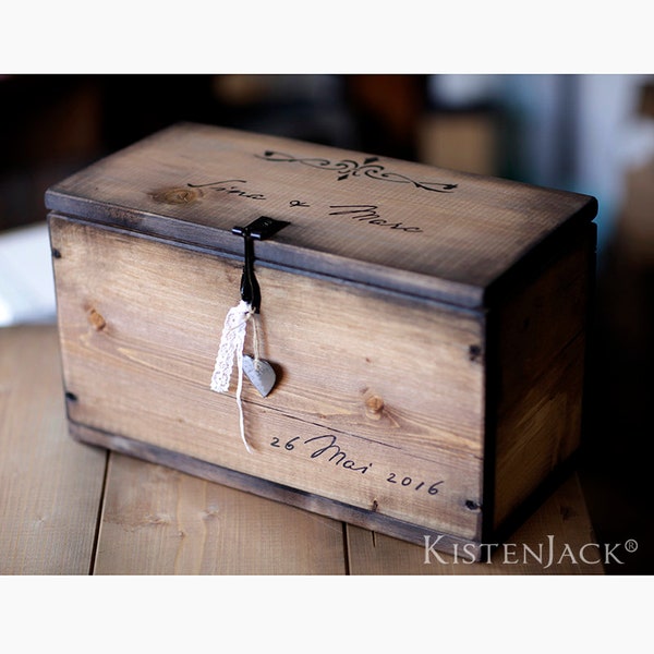 Holzkiste Holzbox Truhe Tisch Aufbewahrungsbox "Wedding" personalisierbar Geschenk zur Hochzeit/Jahrestag/Geburt