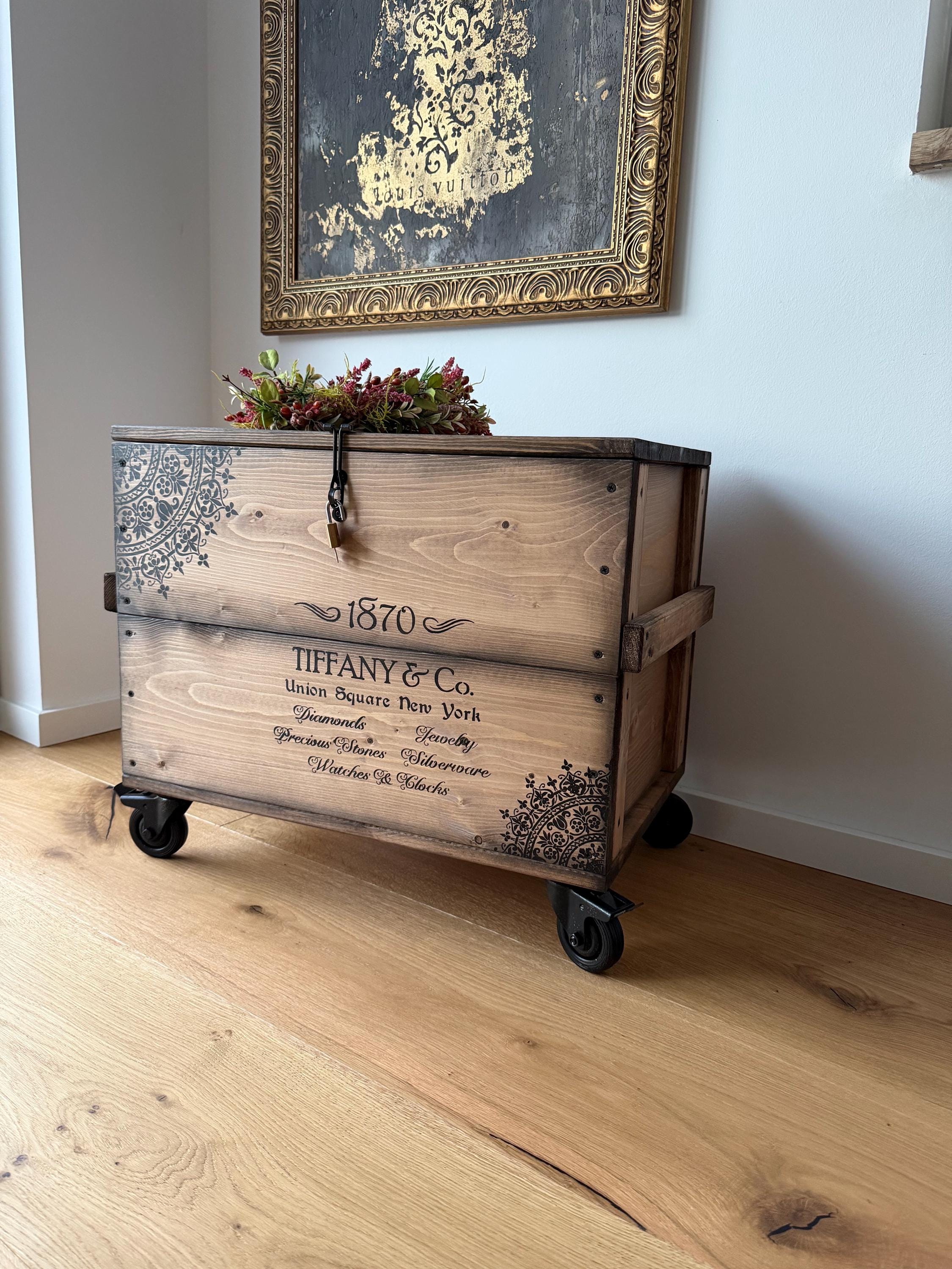 Vintage Chest on Wheels, Wooden Box, Home Bar, Freight Crate
