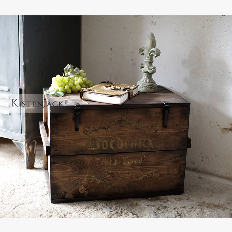 Boîte en Bois Cargo Boite Coffre de Rangement Boîte à Table Bordeaux