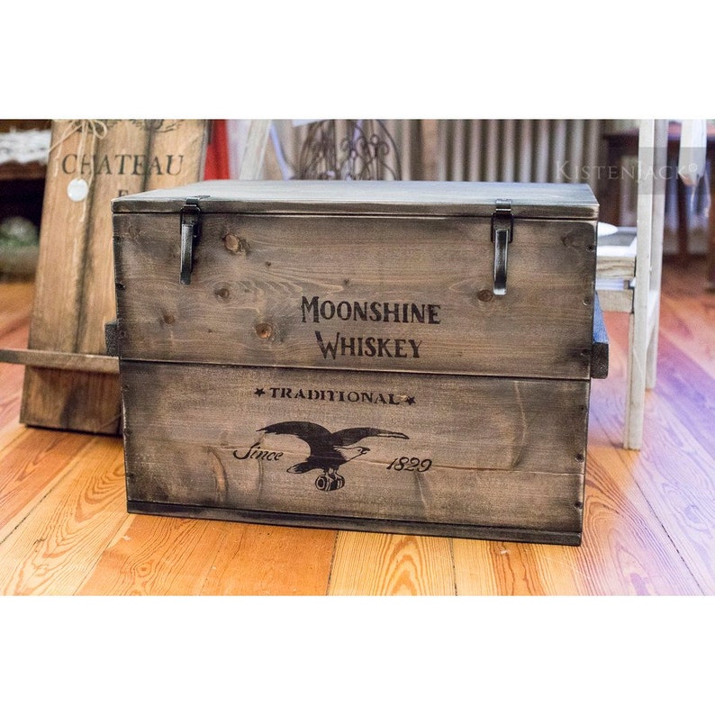 Wooden Box Cargo Box Chest Table Storage Box Moonshine image 1