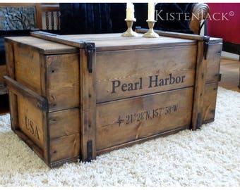 Coffre en bois, coffre de chargement, banc, table basse « Pearl Harbor »