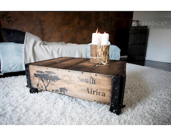 Coffee table wooden box wooden table with castors "South Africa"