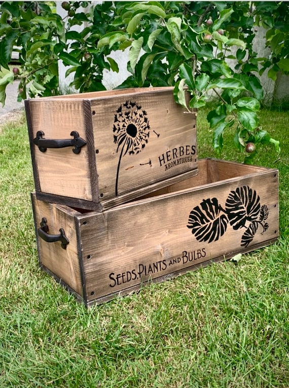 Cajas de madera vintage PLANT BOX con asas de hierro fundido, jardín,  flores, regalo, cama, caja de balcón -  México
