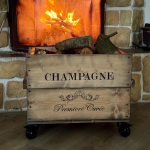 Vintage wooden box on wheels wine box firewood box wooden box storage box